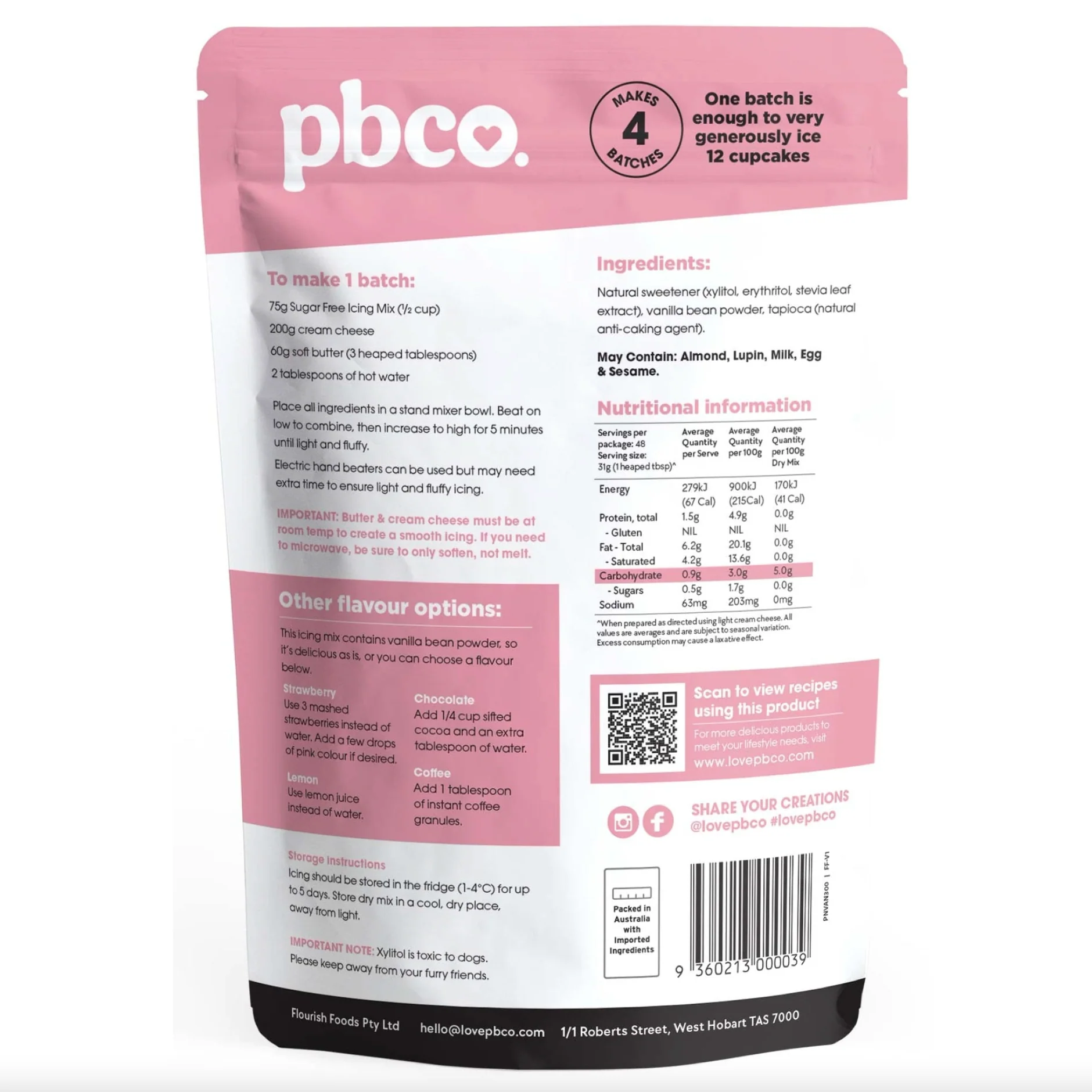 PBCo 98% Sugar Free Vanilla Icing Mix 300g, Keto Friendly - Image 2