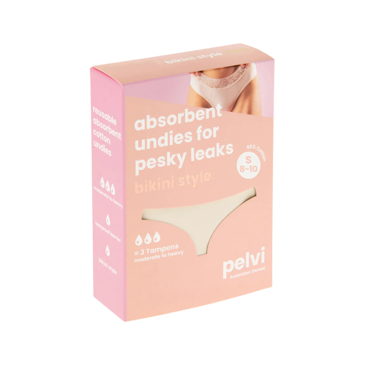 Pelvi Leakproof Underwear Bikini Beige, Sizes XSmall, Small, Medium, Large, XLarge & XXLarge - Image 3
