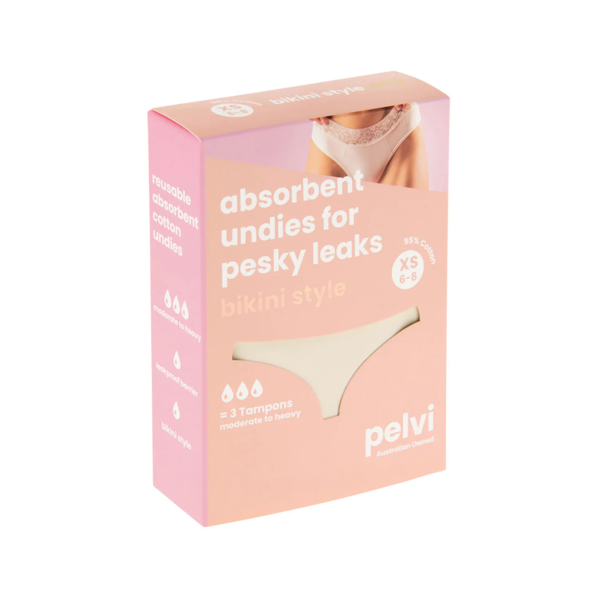 Pelvi Leakproof Underwear Bikini Beige, Sizes XSmall, Small, Medium, Large, XLarge & XXLarge - Image 5