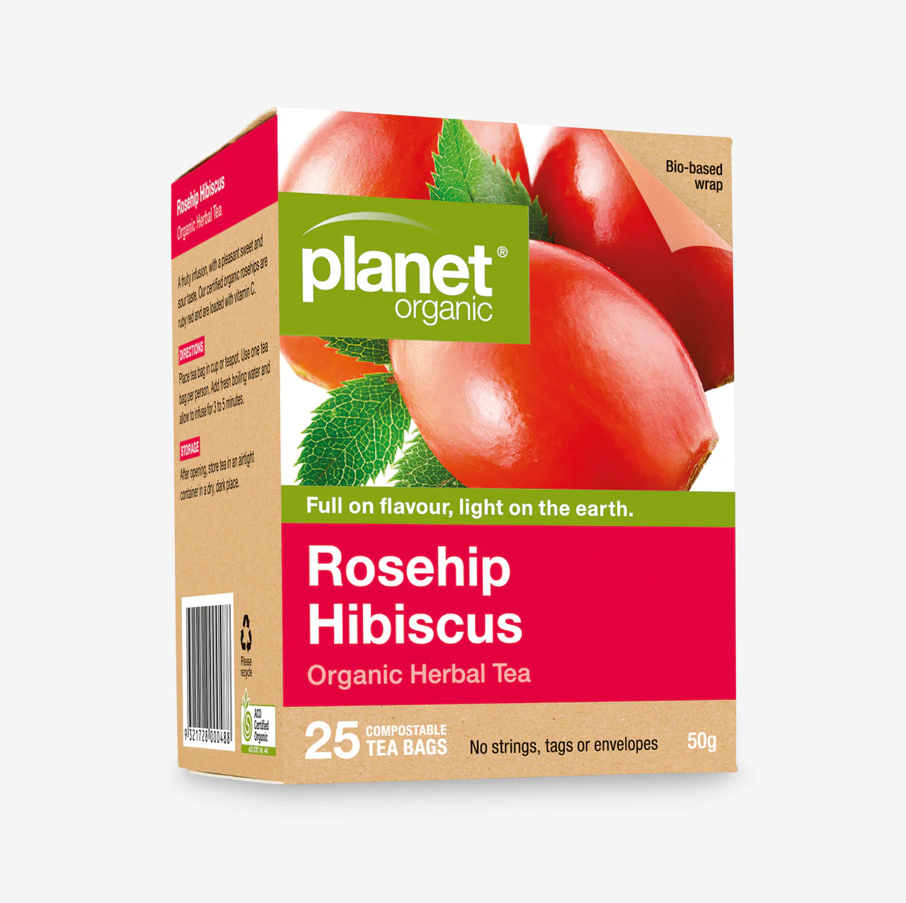 Planet Organic Rosehip & Hibiscus Herbal Tea 25 Tea Bags, A Fruity Infusion