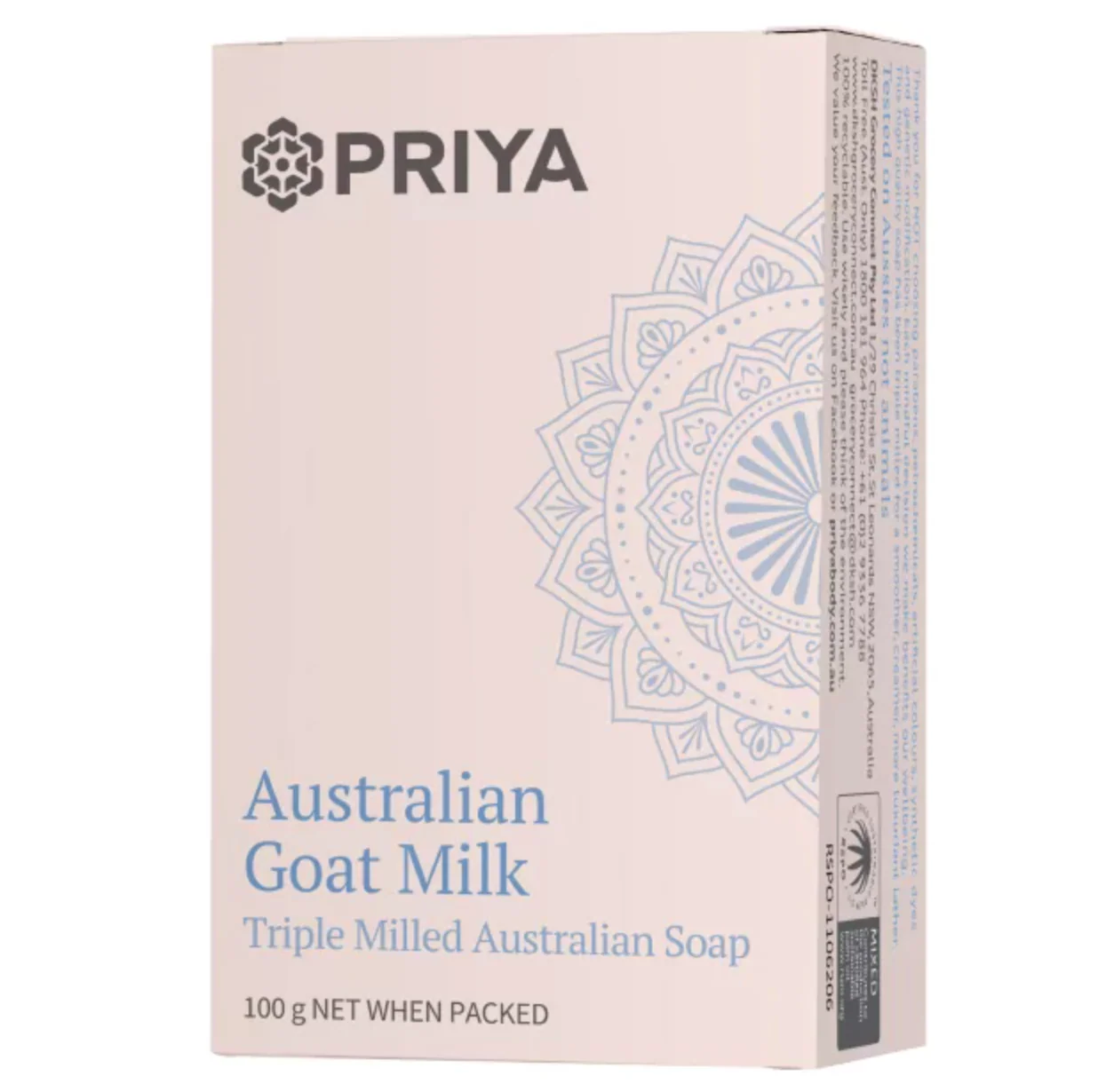 Priya Body Australian Goat's Milk Soap Bar 100g, Paraben Free & Plant Based