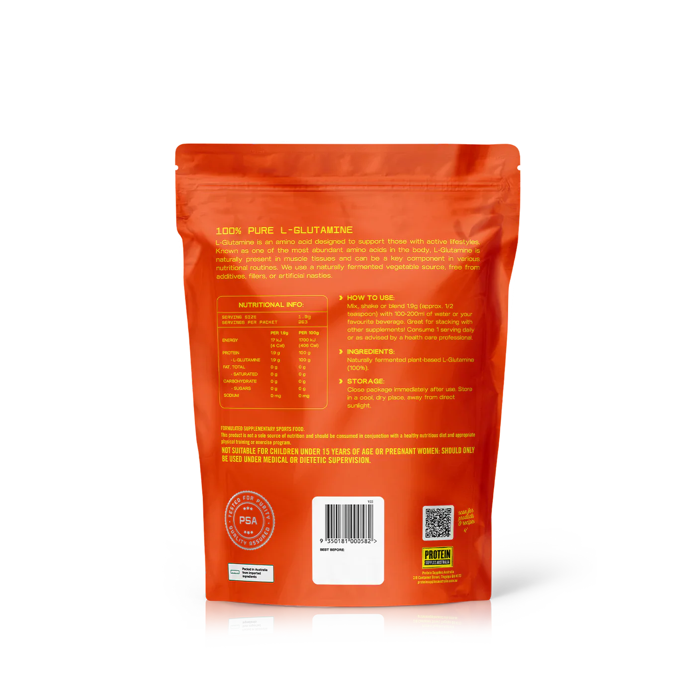 Protein Supplies Australia Plant Based L-Glutamine 200g Or 500g, 100% Pure - Image 5