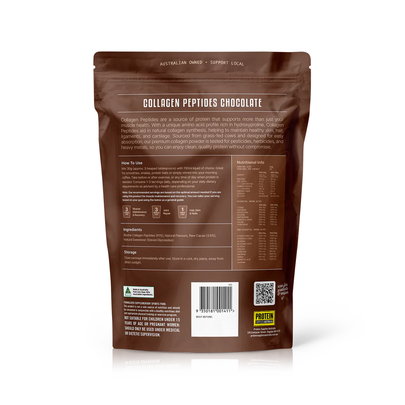 Protein Supplies Australia Bioactive Hydrolyzed Collagen Peptides 500g Or 1Kg, Chocolate Flavour - Image 4
