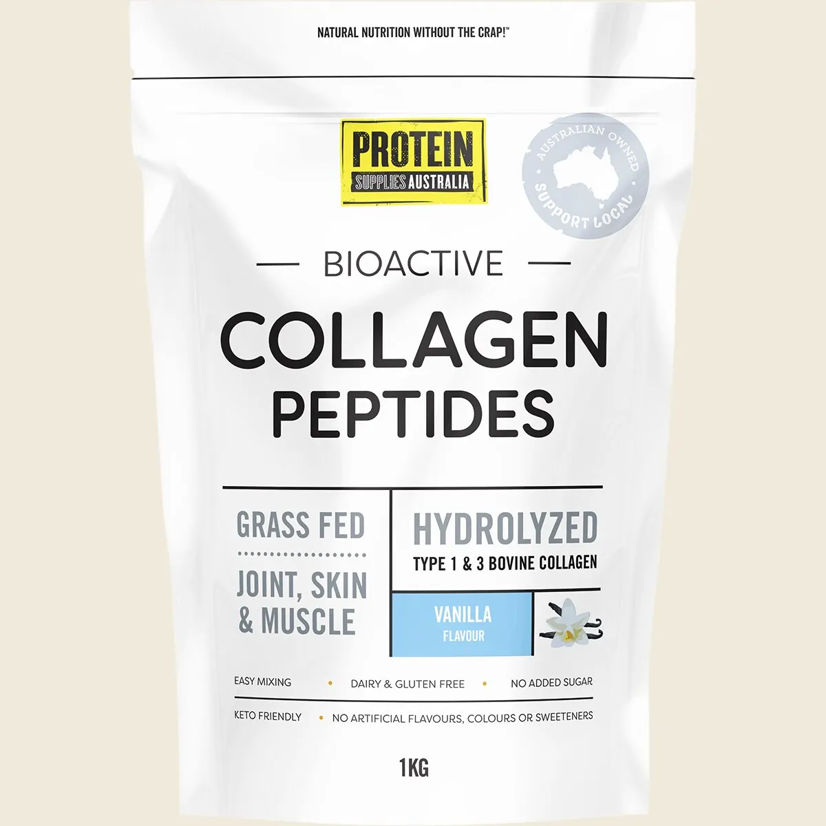 Protein Supplies Australia Grass Fed Collagen Peptides 500g Or 1Kg, Vanilla Flavour - Image 5