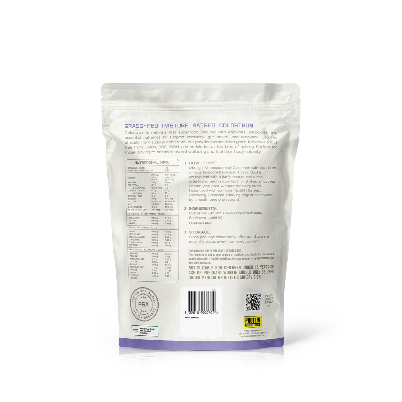 Protein Supplies Australia Colostrum (Grass Fed) 200g Or 500g, Unflavoured - Image 5