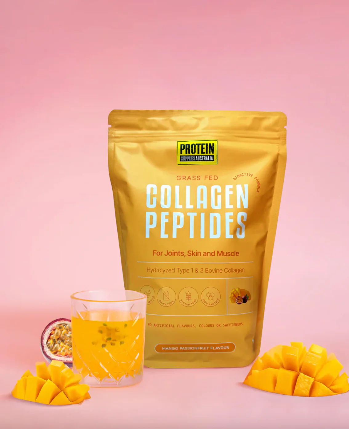 Protein Supplies Australia Grass Fed Collagen Peptides 500g Or 1Kg, Mango Passionfruit Flavour - Image 2