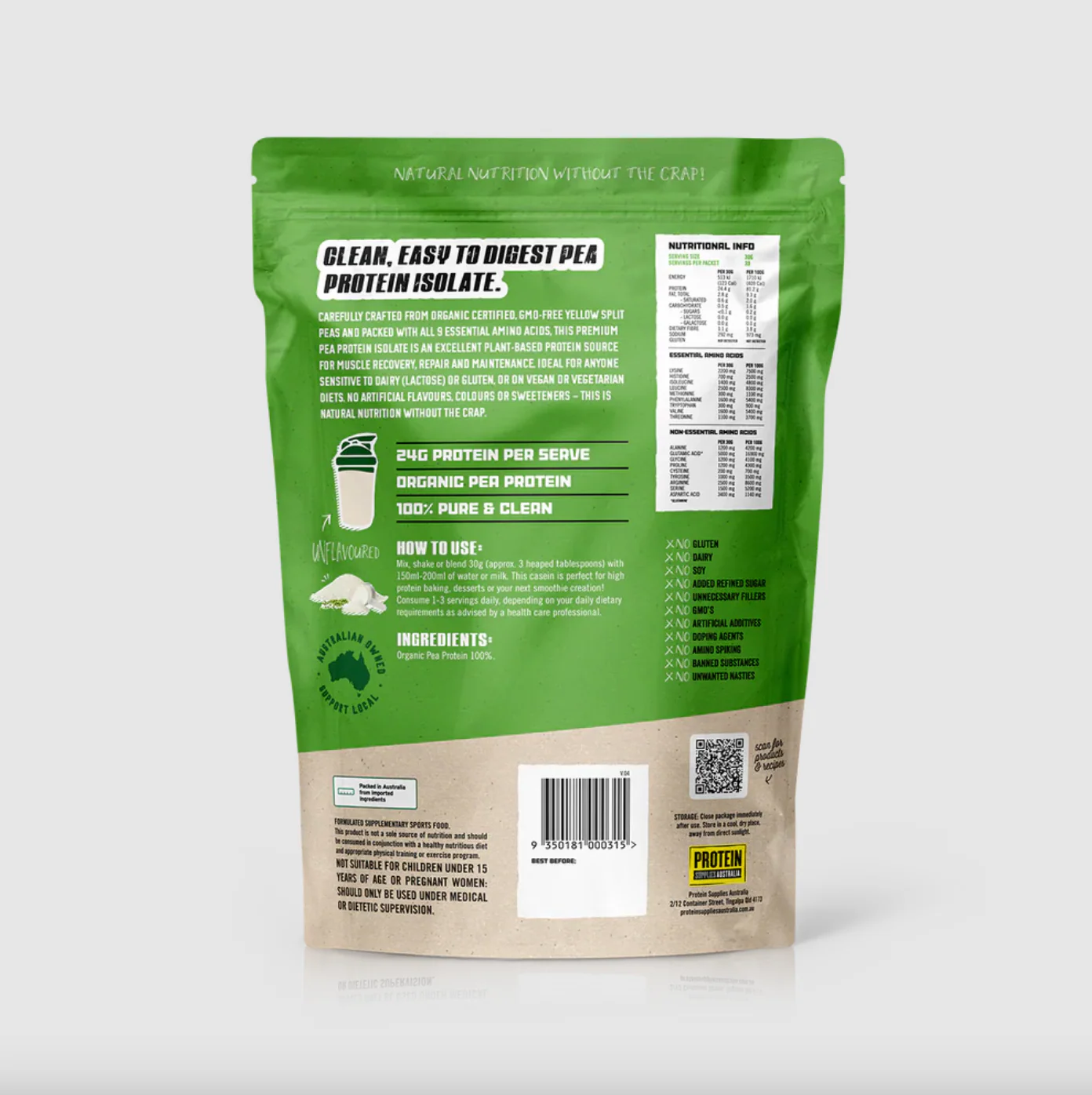 Protein Supplies Australia Organic Pea Protein Isolate 500g Or 1Kg, Unflavoured - Image 4