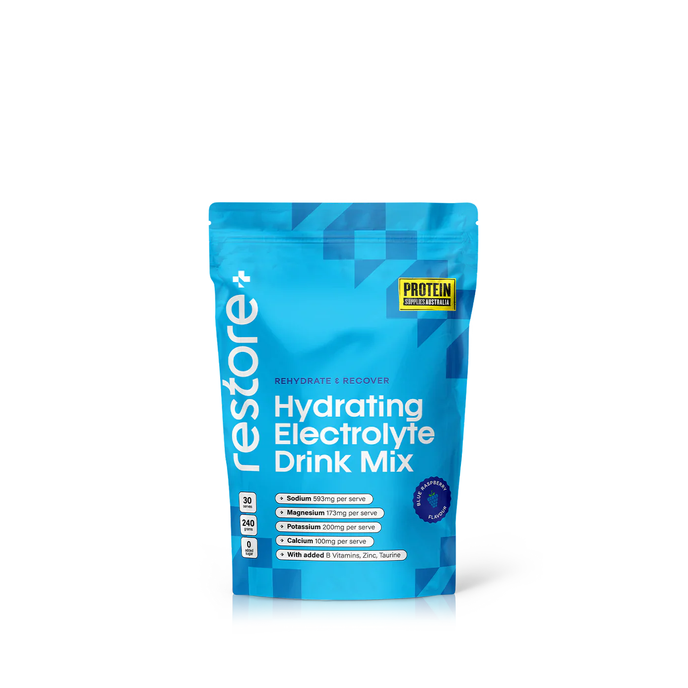 Protein Supplies Australia Restore Hydrating Electrolyte Drink Mix Blue Raspberry 240g, Rehydrate & Recover - Image 2