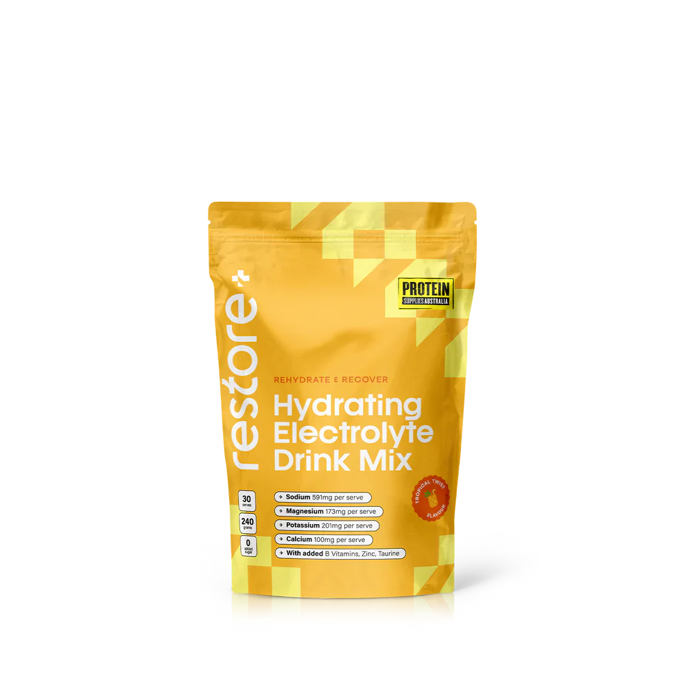 Protein Supplies Australia Restore Hydrating Electrolyte Drink Mix Tropical Twist 240g, Rehydrate & Recover - Image 2