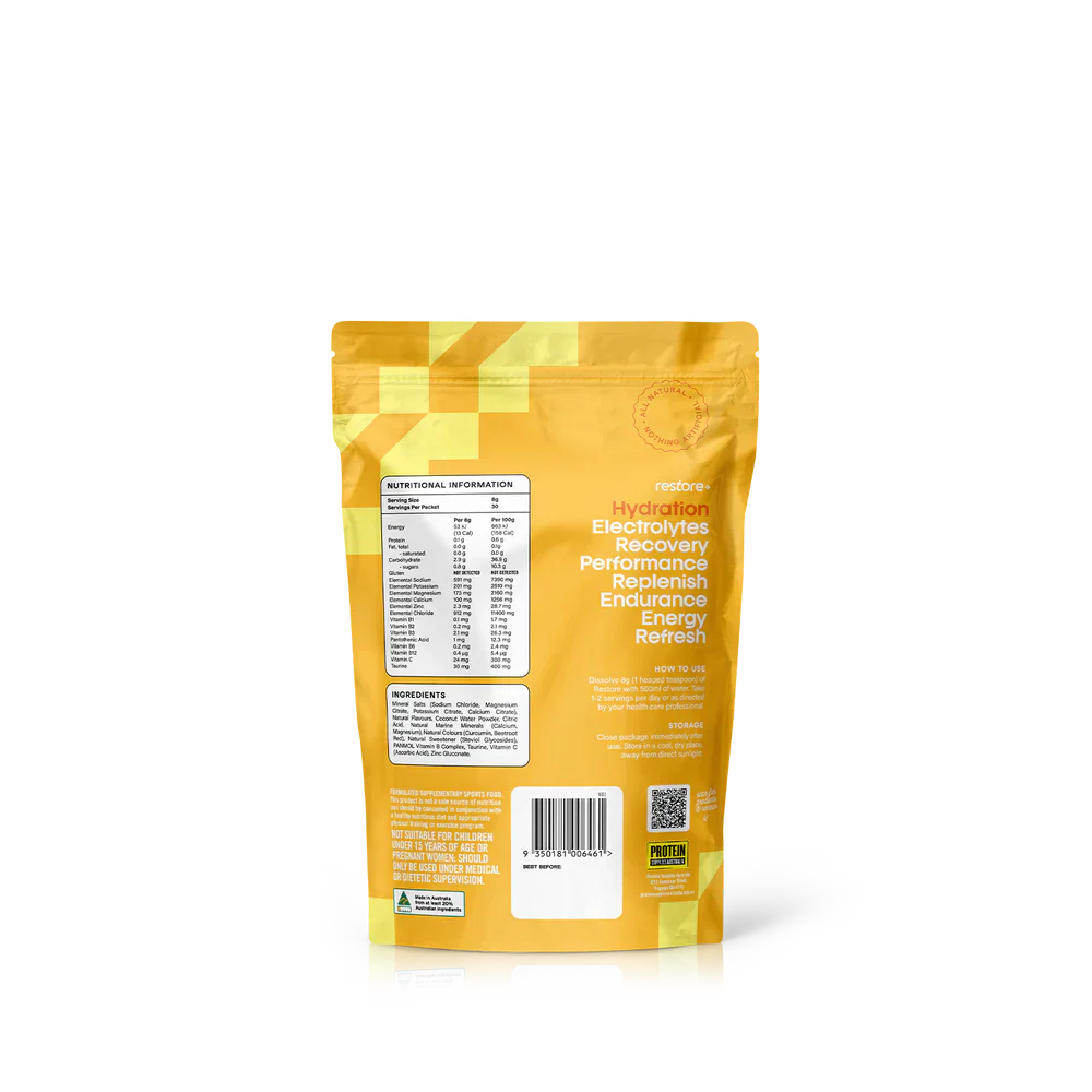 Protein Supplies Australia Restore Hydrating Electrolyte Drink Mix Tropical Twist 240g, Rehydrate & Recover - Image 3