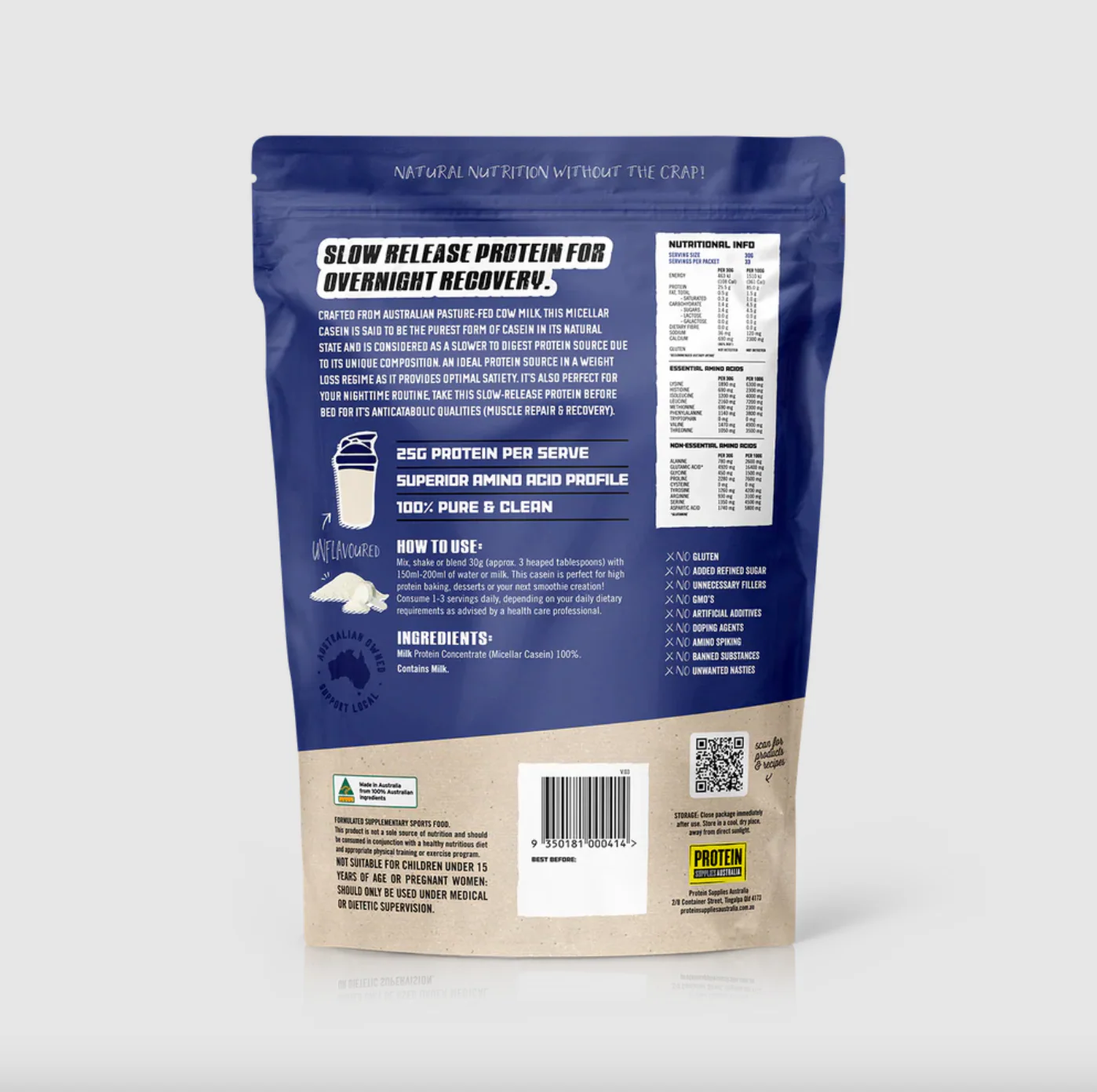 Protein Supplies Australia Micellar Casein Protein (Slow Release) 1Kg, Unflavoured - Image 4