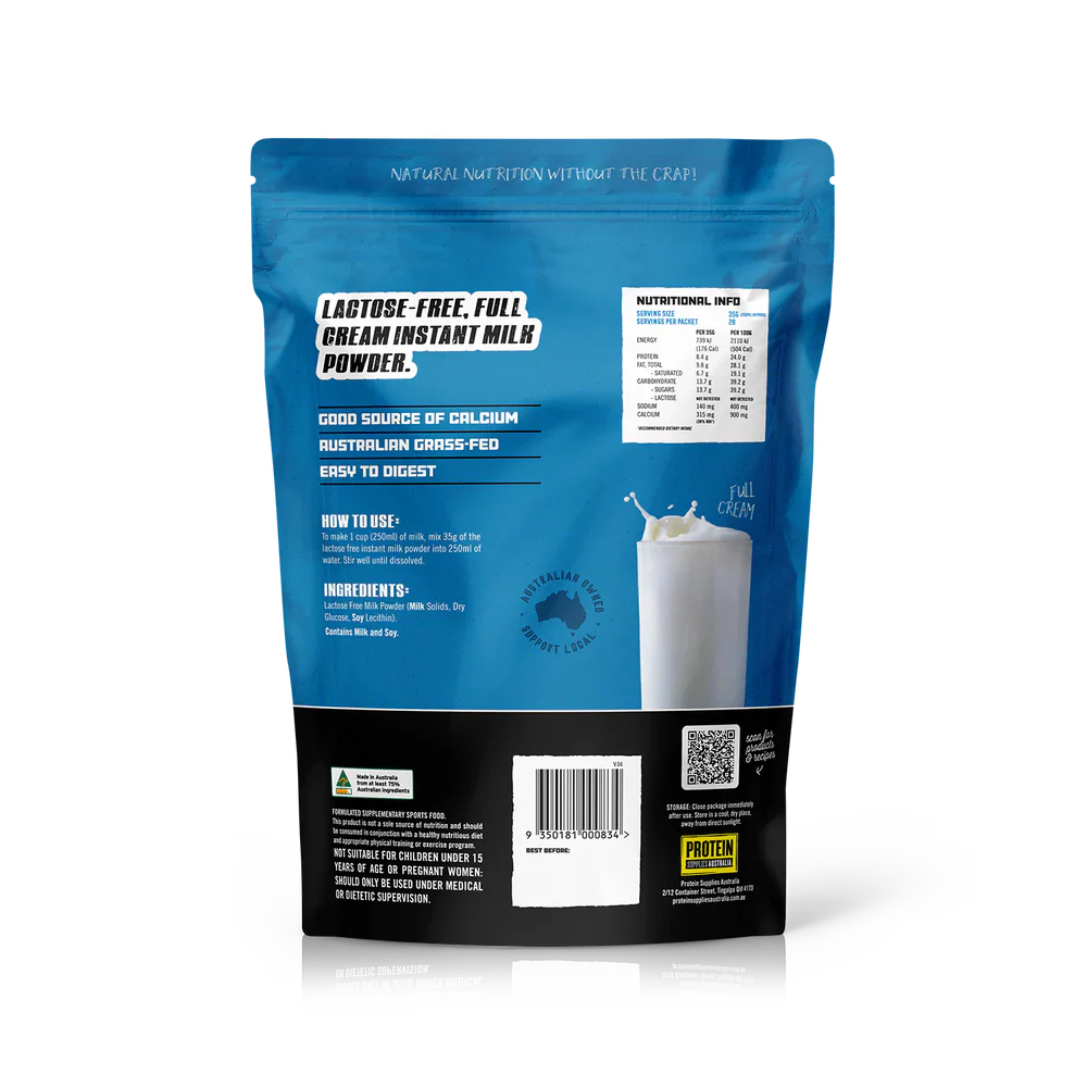 Protein Supplies Australia Lactose-Free Instant Milk Powder 1kg, Made Using Australian Milk - Image 3