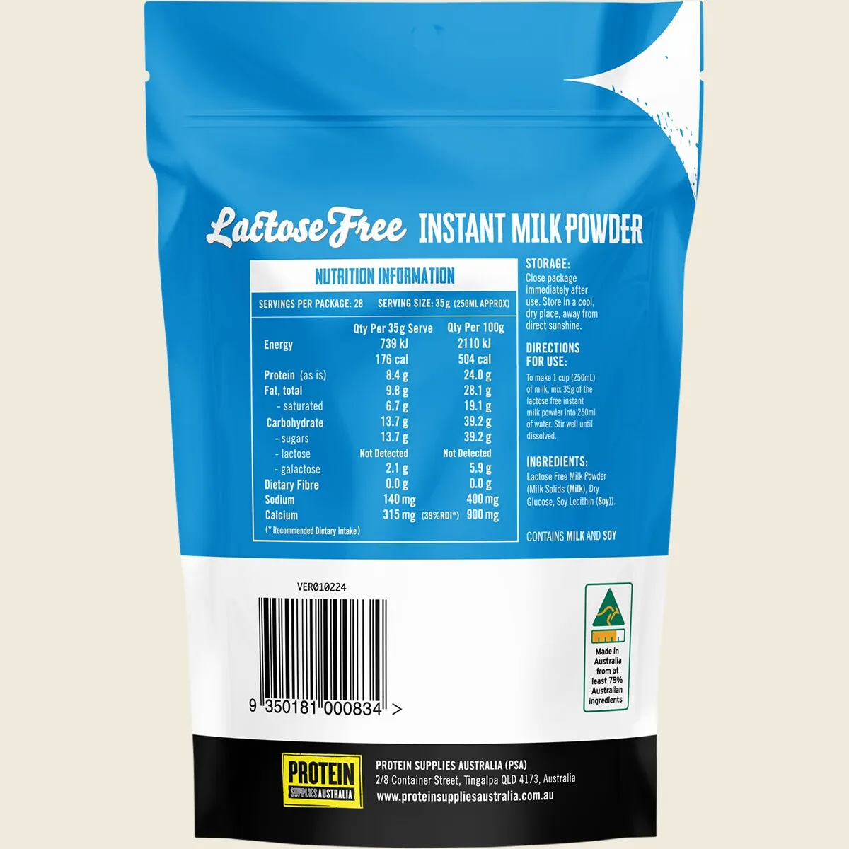 Protein Supplies Australia Lactose-Free Instant Milk Powder 1kg, Made Using Australian Milk - Image 5