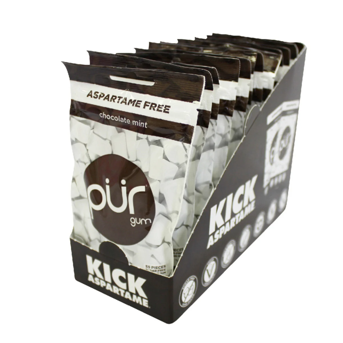 PUR Chocolate Mint Gum Single Bag 77g Or A Box Of 12, Aspartame Free & Gluten Free {Resealable Bag} - Image 2