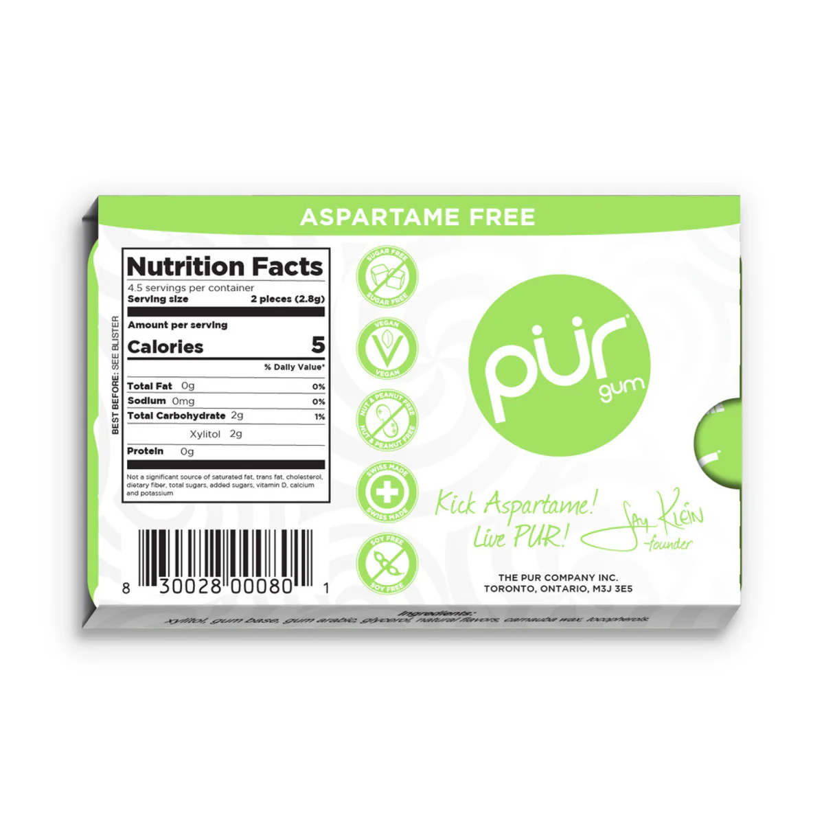 PUR Cool Mint Gum {9 Pieces} Single Pack Or A Box Of 12, Aspartame Free & Gluten Free {Blister Pack} - Image 3