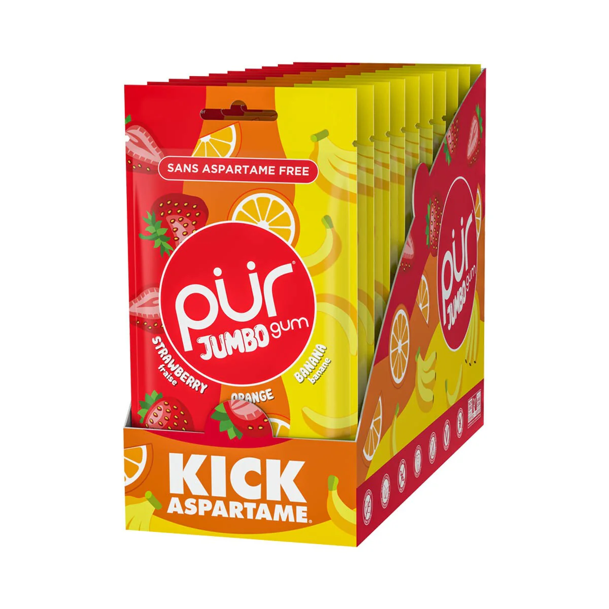 PUR Jumbo Gum Strawberry, Orange & Banana Single Bag 81g Or A Box Of 10, Aspartame Free & Sugar Free {Resealable Bag} - Image 2
