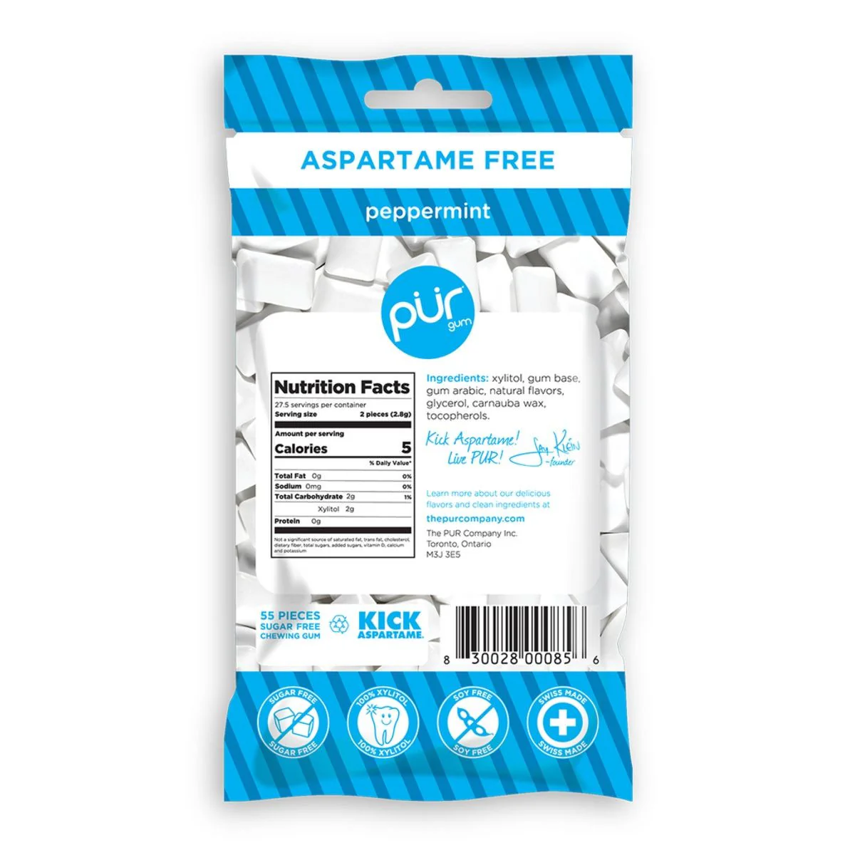 PUR Peppermint Gum Single Bag 77g Or A Box Of 12, Aspartame Free & Gluten Free {Resealable Bag} - Image 3