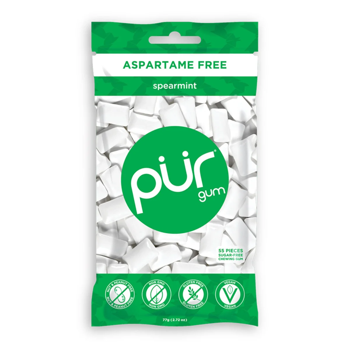 PUR Spearmint Gum Single Bag 77g Or A Box Of 12, Aspartame Free & Gluten Free {Resealable Bag}