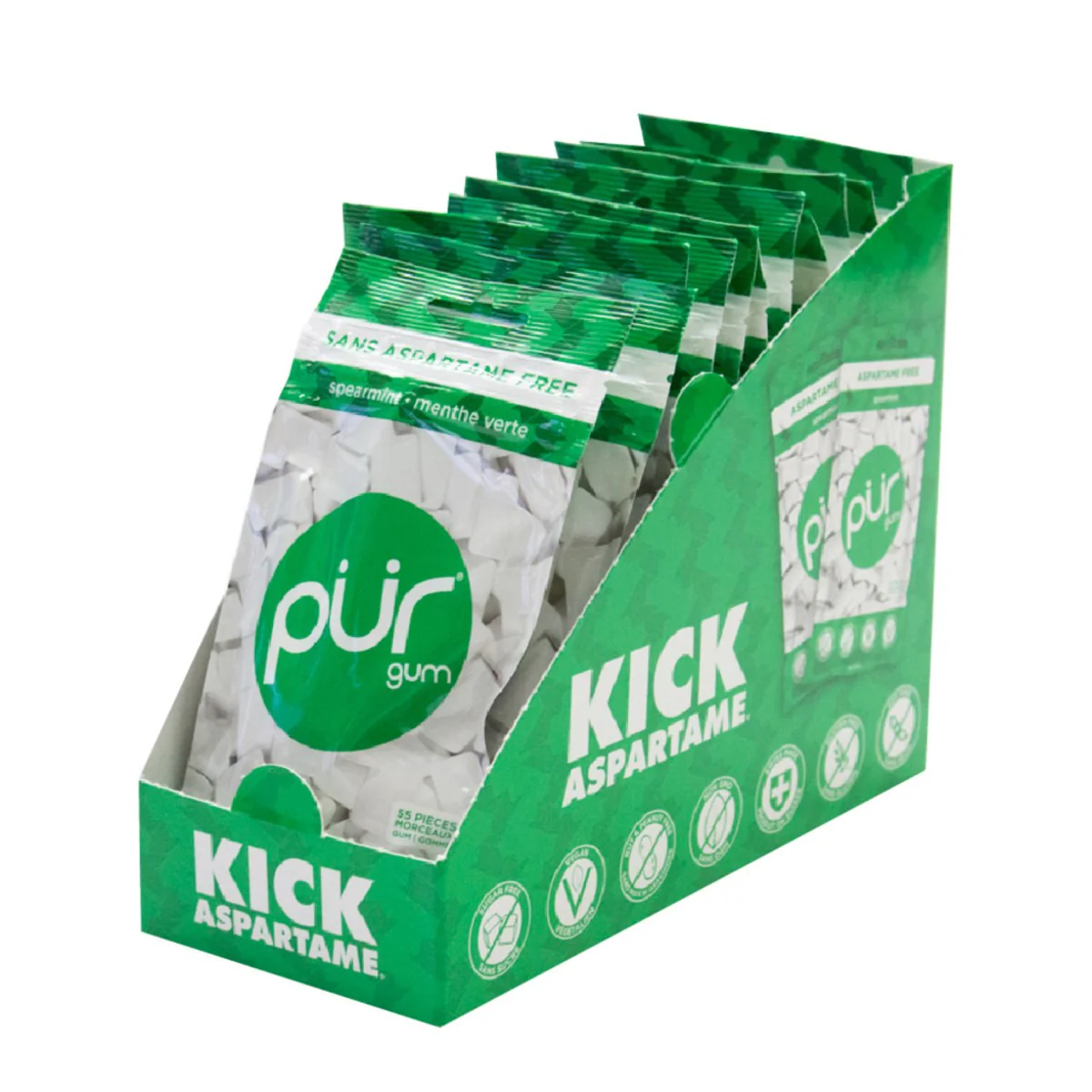 PUR Spearmint Gum Single Bag 77g Or A Box Of 12, Aspartame Free & Gluten Free {Resealable Bag} - Image 2