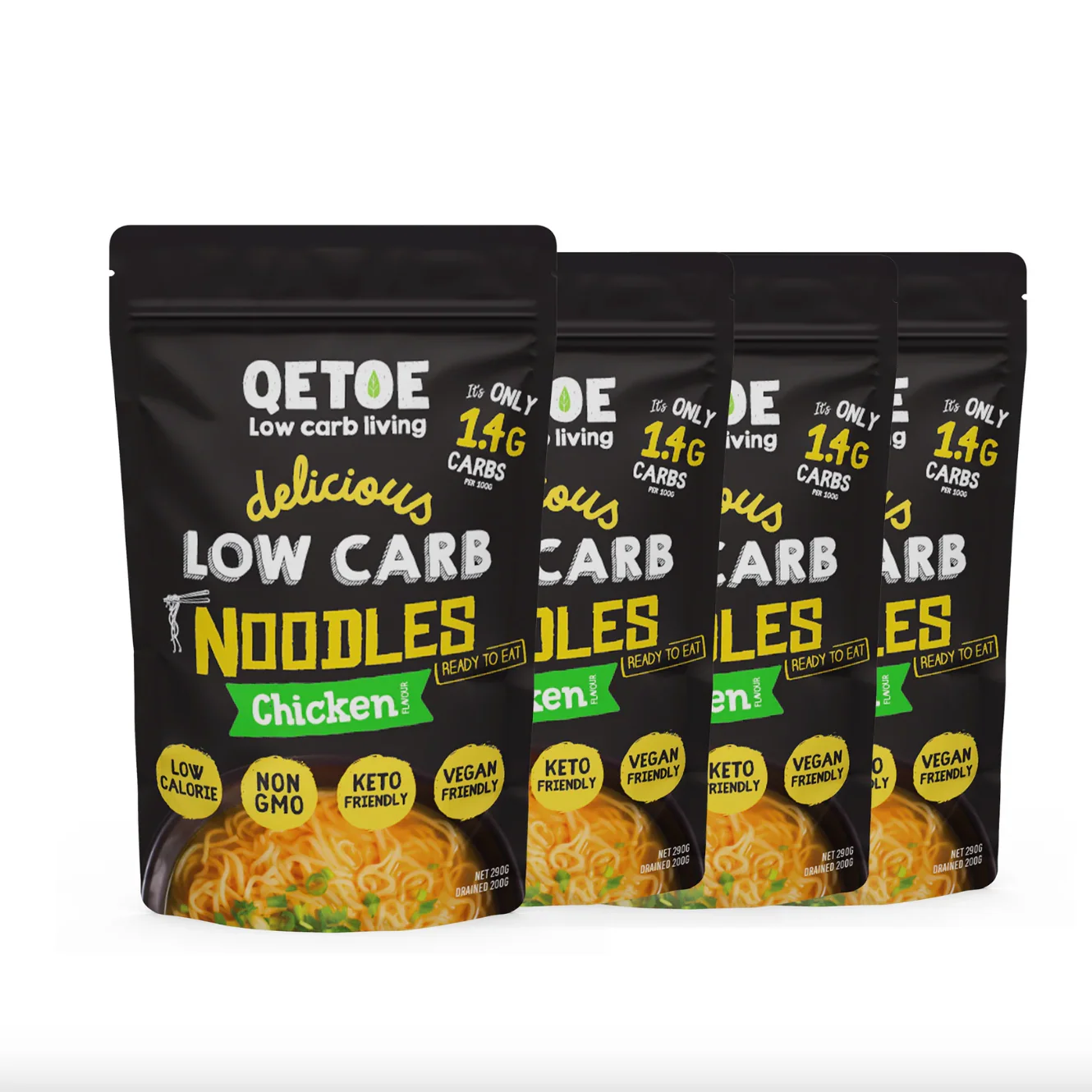 Qetoe Delicious Low Carb Chicken Noodles 290g, Only 1.4g Carbs Per 100g