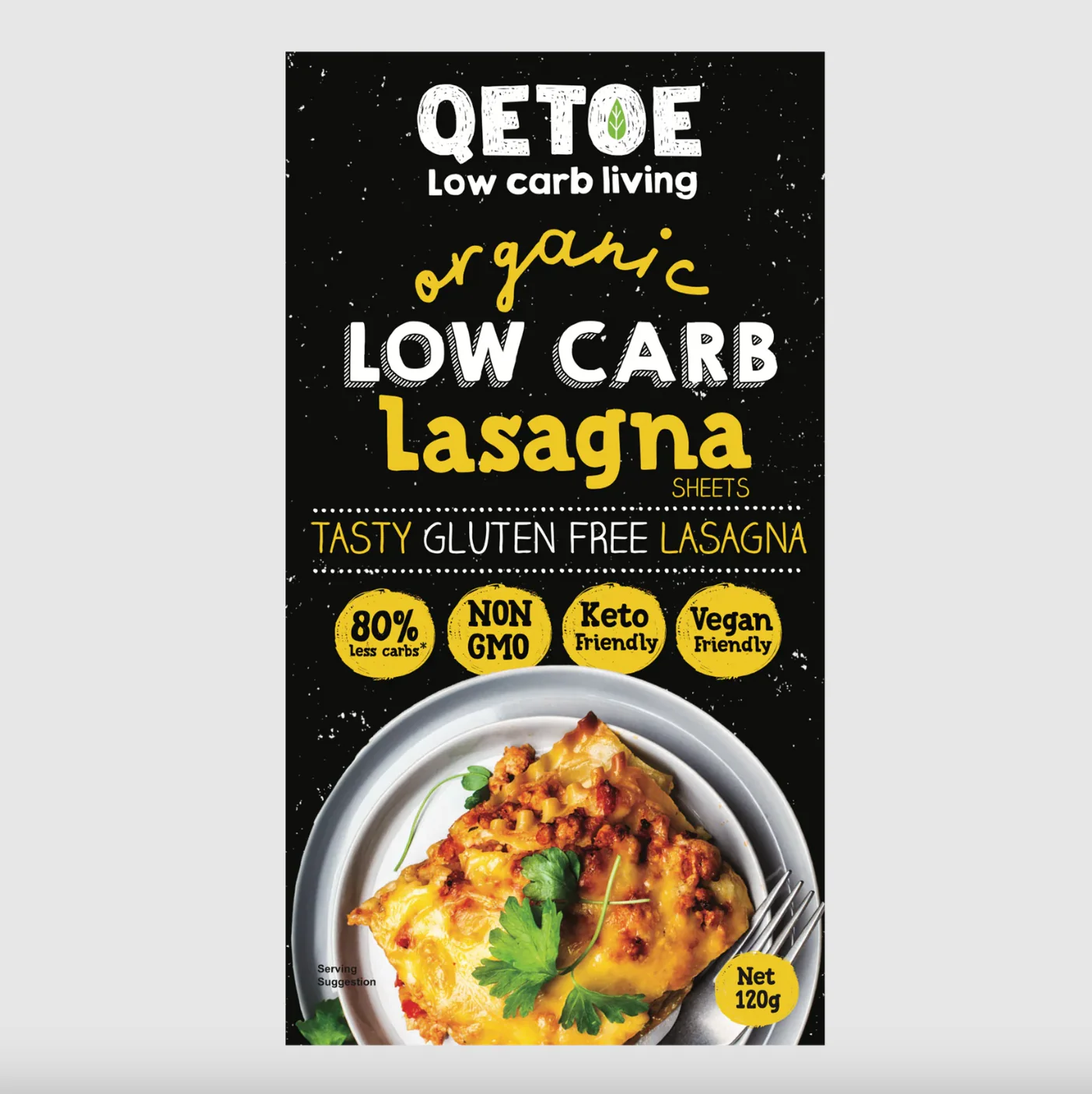 Qetoe Low Carb Lasagna 120g, 80% Less Carbs & Gluten Free