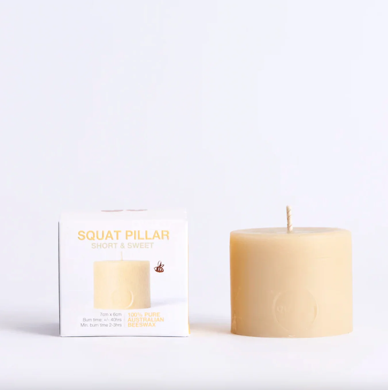Queen B Pure Australian Beeswax Squat Pillar Beeswax Candle | 40hr Burn Time