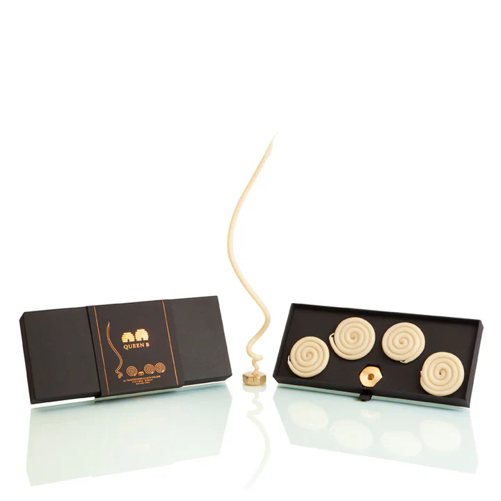 Queen B Pure Australian Beeswax Twisted Candles(4) With Brass Holder(1) - A Black Label Gift Box, +/- 4 Hours Burn Time - Image 2