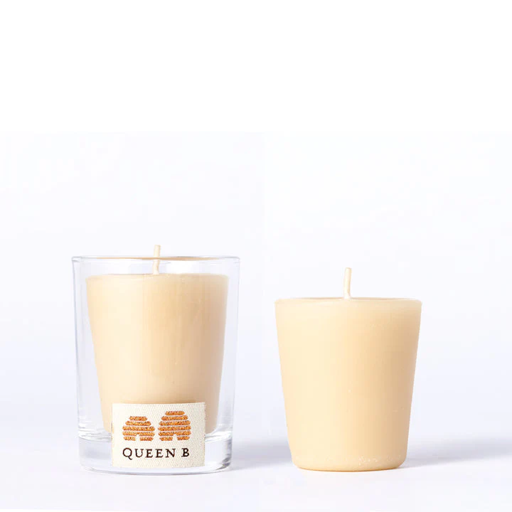 Queen B Pure Australian Beeswax Votive in Glass + Refill Pack, 15 Hour Burn Time - Image 2