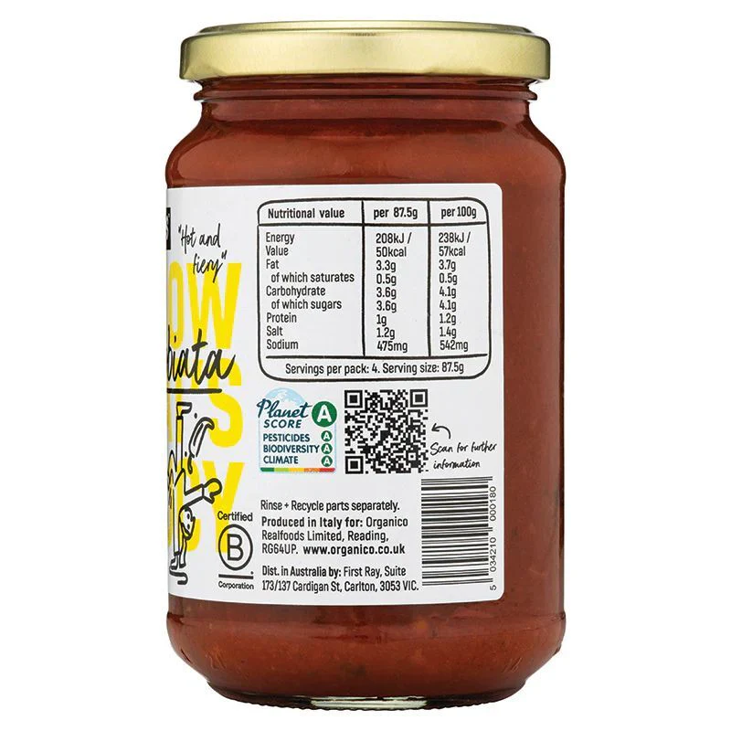 Real Foods By Organico Certified Organic Arrabbiata Sauce 350g, With Extra Virgin Olive Oil & Chilli - Image 3