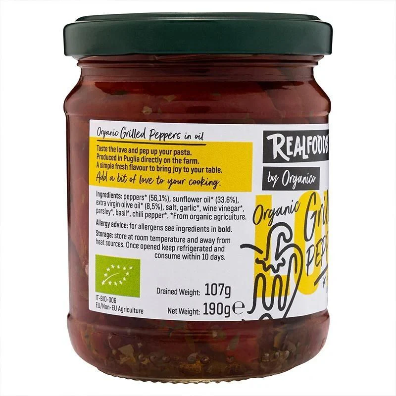 Real Foods By Organico Certified Organic Grilled Peppers 190g, With Sunflower & Extra Virgin Olive Oil - Image 2