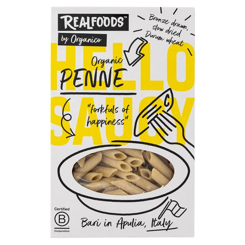 Real Foods By Organico Certified Organic Penne Pasta 500g, Bronze Drawn & Slow Dried Durum Wheat