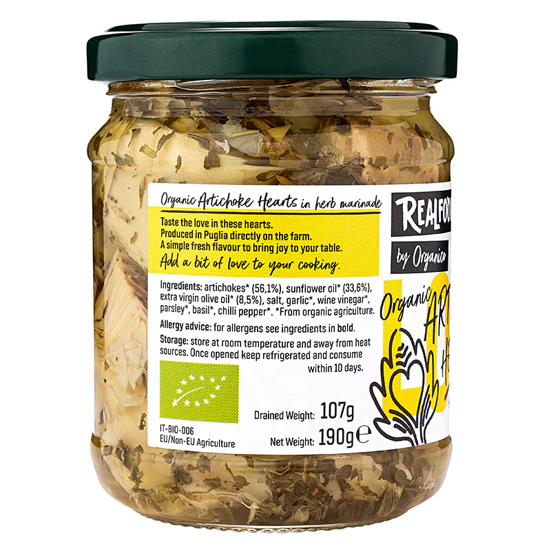 Real Foods By Organico Certified Organic Artichoke Heart 190g, In An Herb Marinade - Image 2