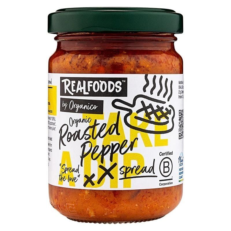 Real Foods By Organico Certified Organic Roasted Pepper Spread 140g, With Extra Virgin Olive Oil