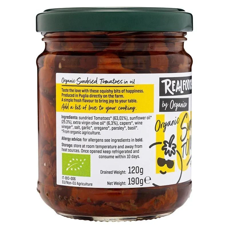 Real Foods By Organico Certified Organic Sundried Tomatoes In Extra Virgin Olive Oil 190g, A Jar Of Juicy Joy - Image 2