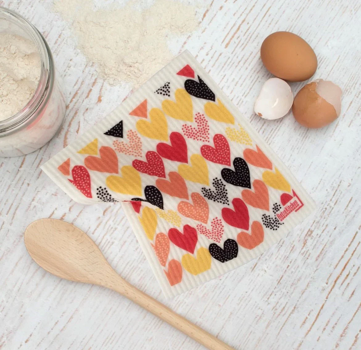 Retro Kitchen 100% Biodegradable Dishcloth, Hearts - Image 2