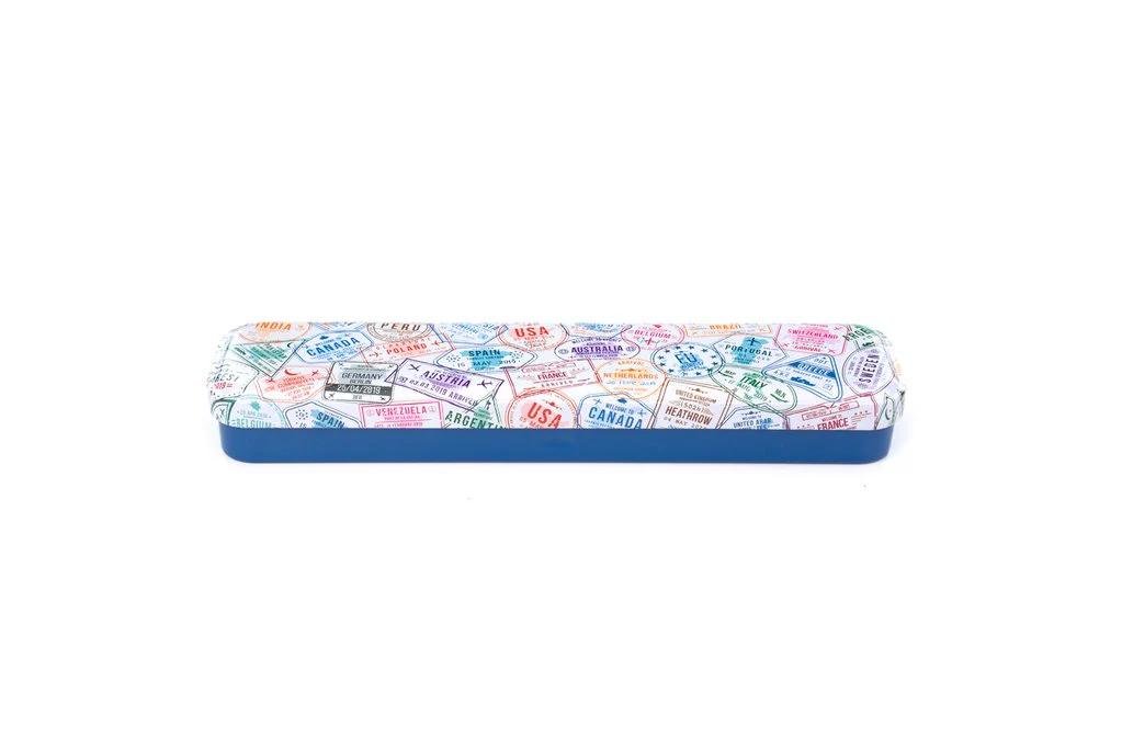 Retro Kitchen Carry Your Cutlery; Stainless Steel Cutlery Set, Passport Stamps Pattern - Image 3
