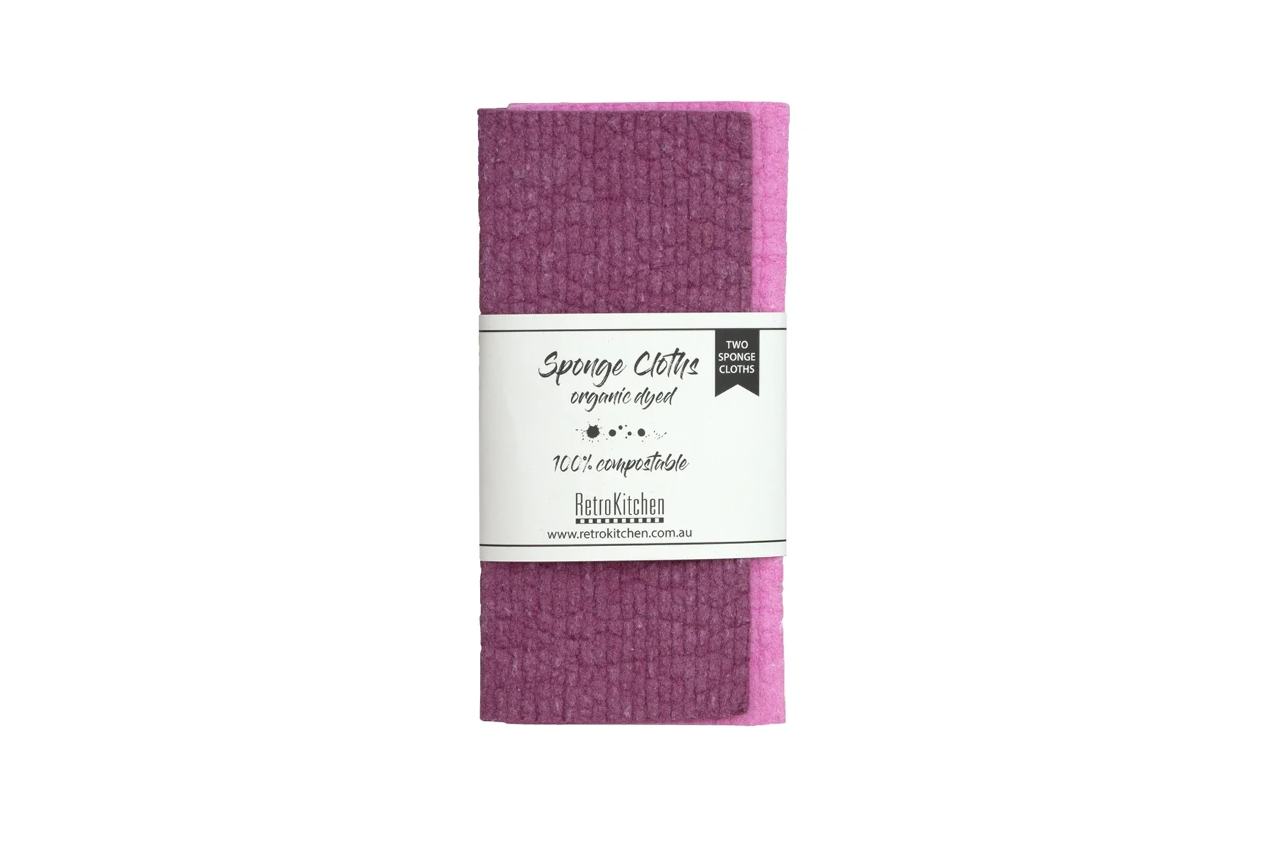 Retro Kitchen Organic Dyed 100% Biodegradable Dishcloth Set x2, Plum