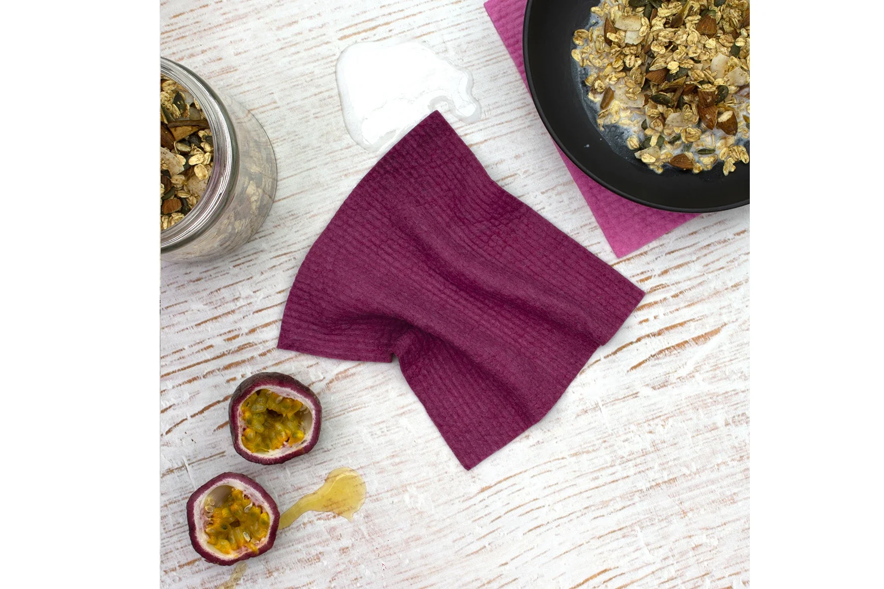 Retro Kitchen Organic Dyed 100% Biodegradable Dishcloth Set x2, Plum - Image 4