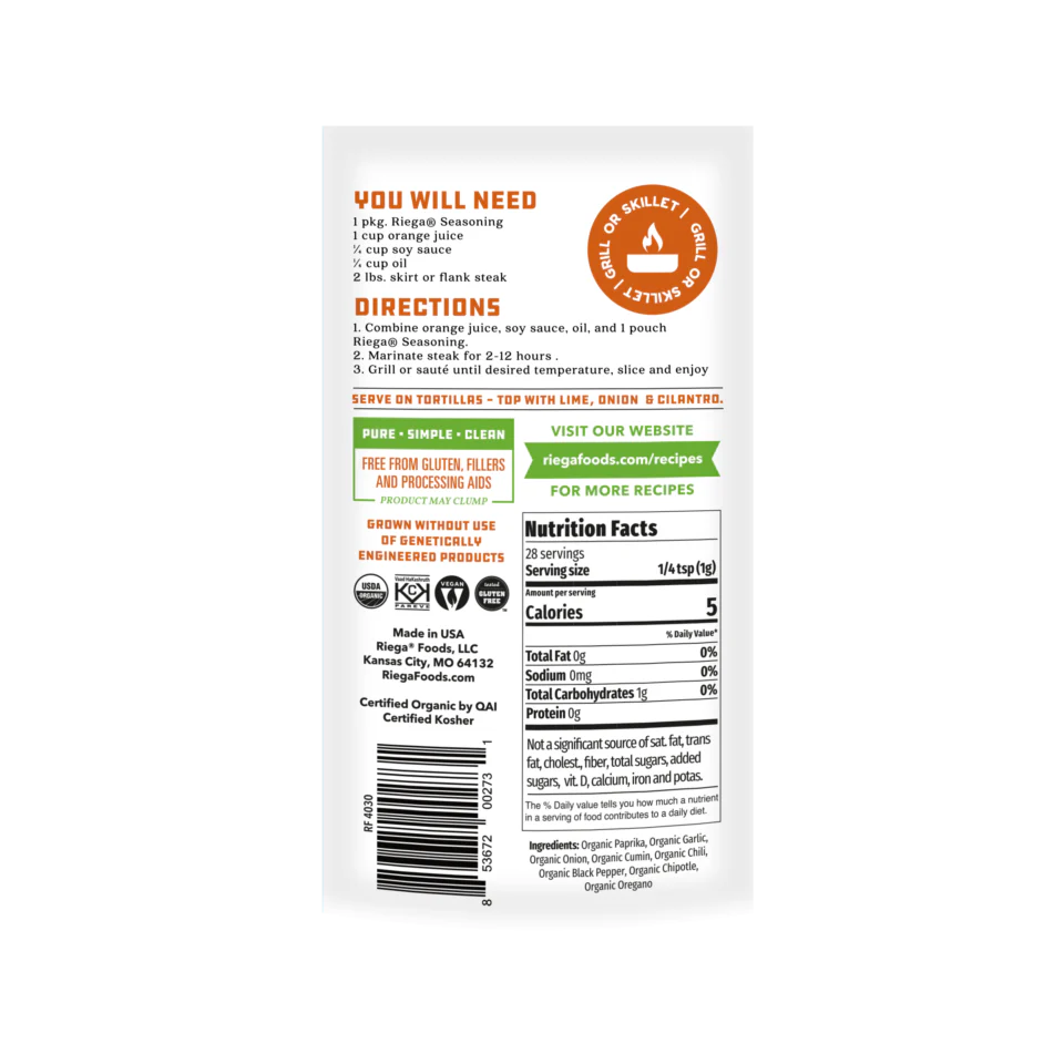 Riega Organic Street Tacos Steak Seasoning 28.3g, Easy Dinner - Image 2