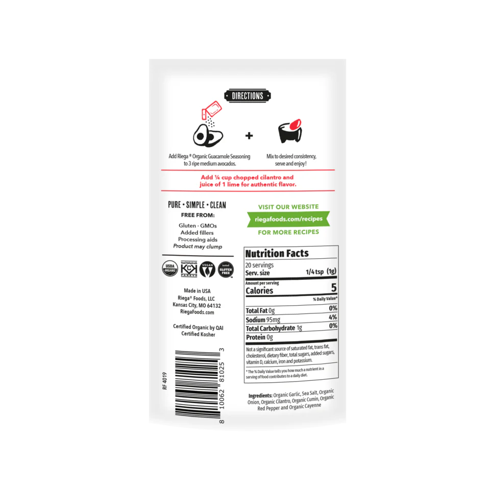 Riega Organic Tex-Mex Guacamole Seasoning 19.8g, Classic & Delicious - Image 2