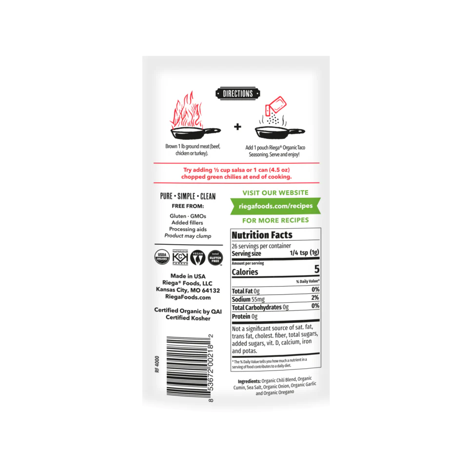 Riega Organic Tex-Mex Taco Seasoning 25.5g, Classic & Delicious - Image 3