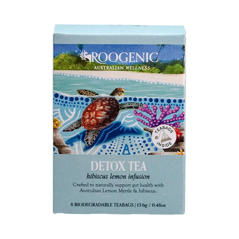 Roogenic Detox Hibiscus Lemon 8 Tea Bags, Bright Daily Cleanse