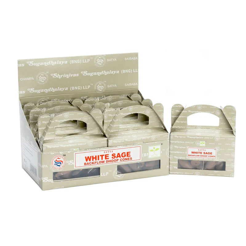 Satya White Sage Backflow Dhoop Cones, 24 Cones Per Pack