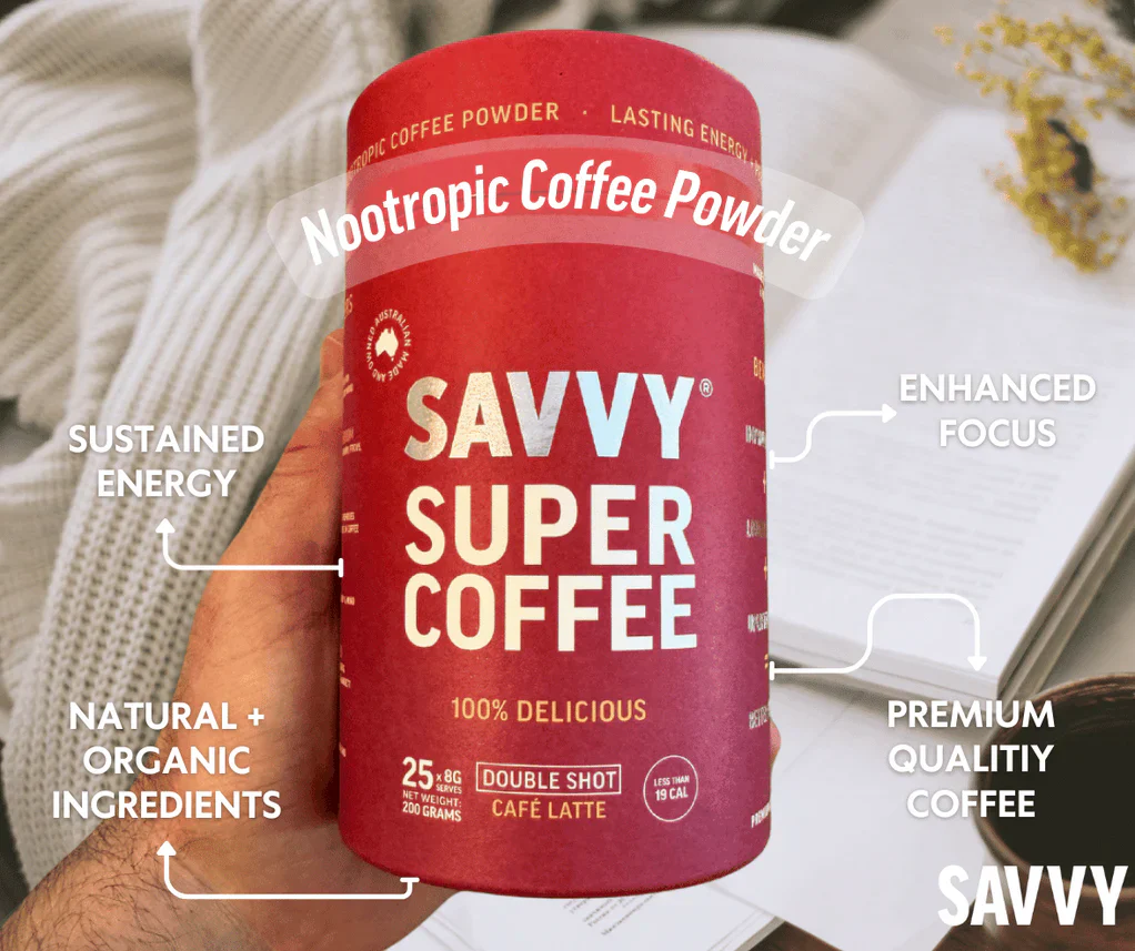 Savvy Super Coffee 10 Or 25 Serves {8g Per Serve}, Double Shot Cafe Latte Flavour - Image 2