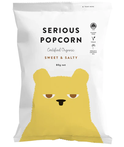 Serious Food Co. Certified Organic Popcorn 80g, Sweet & Salty Flavour