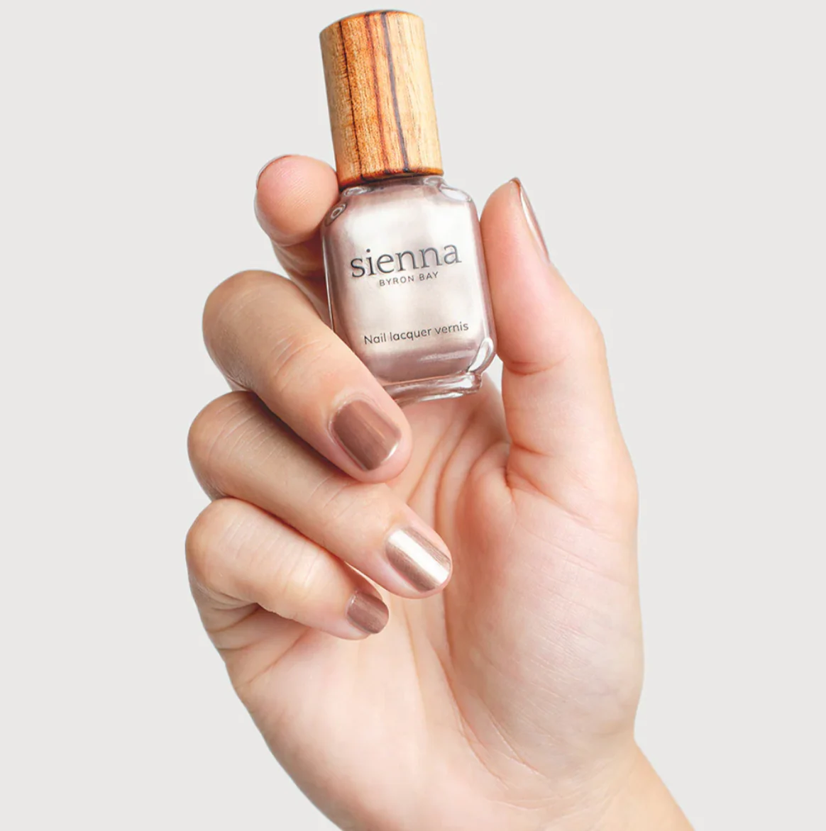 Sienna Byron Bay Nail Polish 10ml, Gaia {Rose Brown W Silver Satin} - Image 2