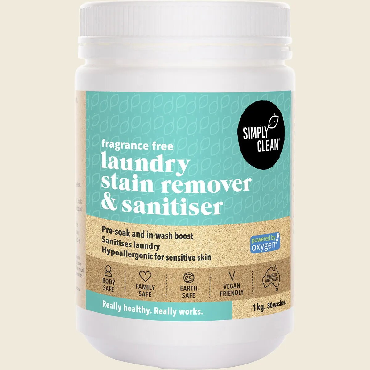 Simply Clean Laundry Stain Remover & Sanitiser Fragrance Free 1kg, Pure Deep-Clean Boost