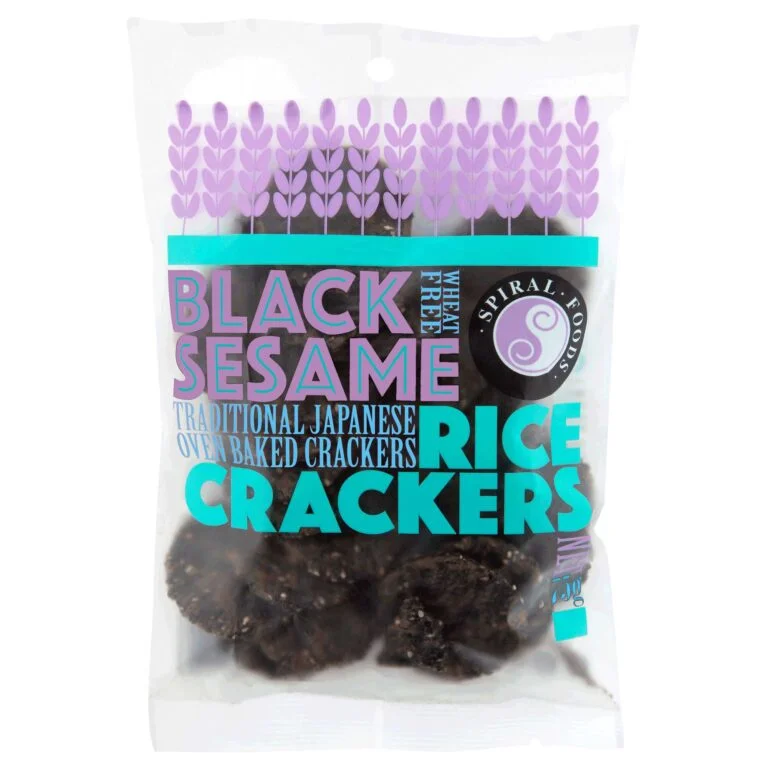 Spiral Foods Black Sesame Rice Crackers 75g, Oven Baked & Wheat Free