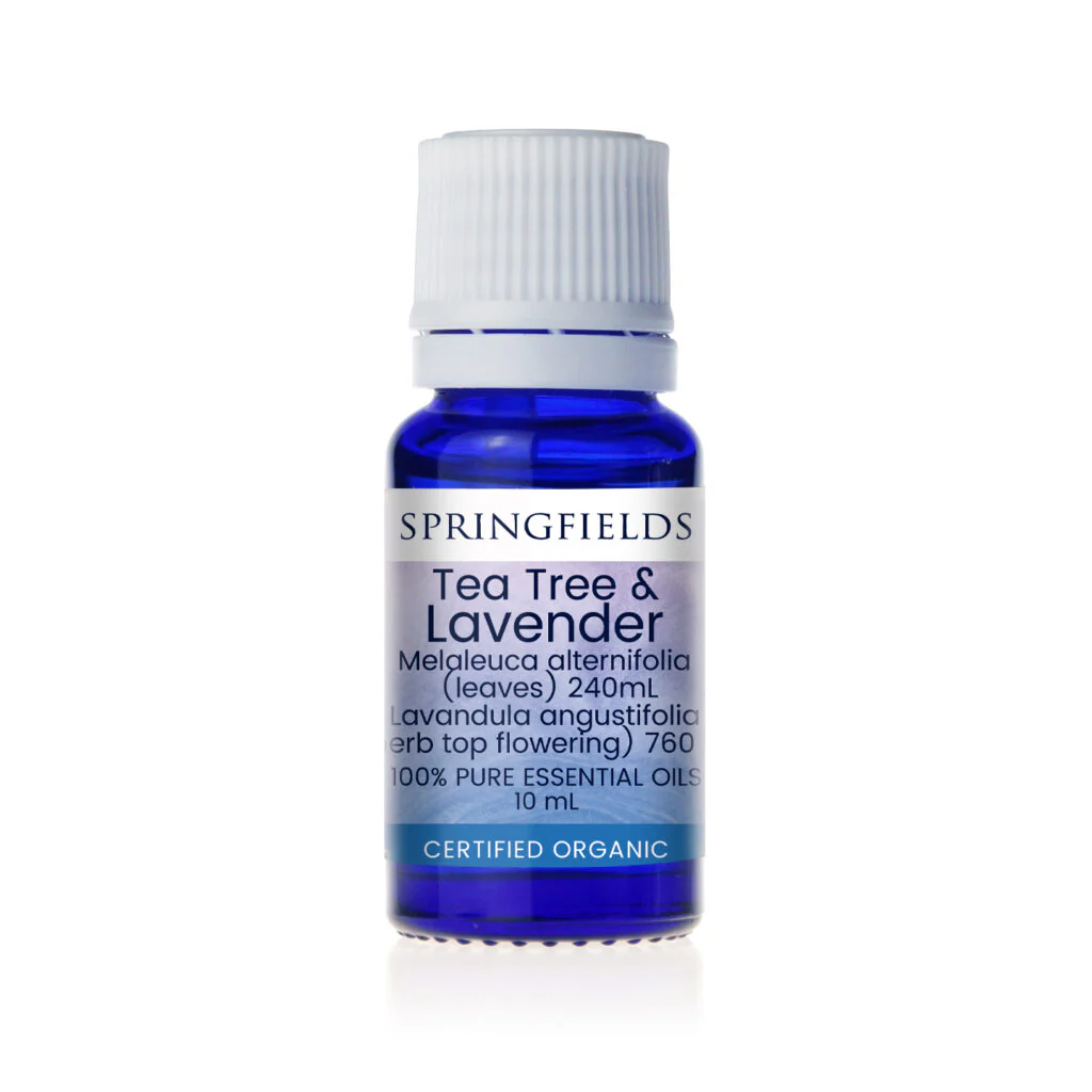 Springfields Aromatherapy Certified Organic Essential Oil; Tea Tree & Lavender 10mL, Antiseptic & Soothing