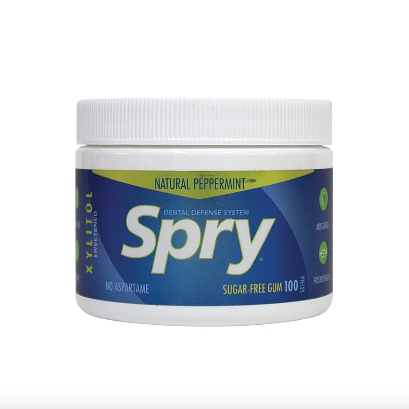 Spry Xylitol Chewing Gum Natural Peppermint Flavour 100 Pieces, Sugar-Free & Aspartame Free